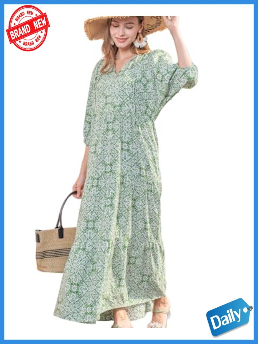 Flowy Boho Maxi Dress with Puff Sleeves
